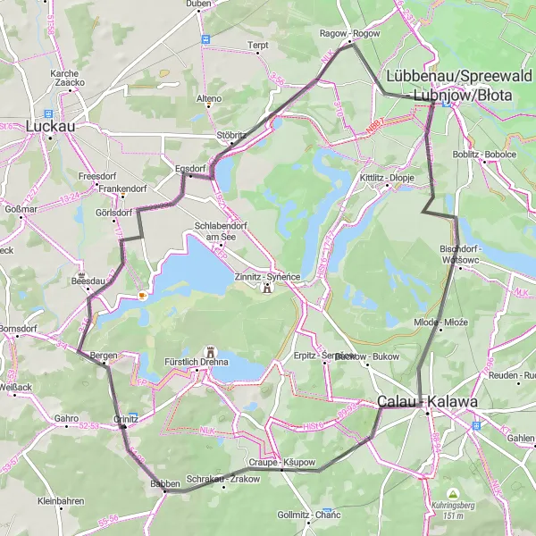 Map miniature of "Road Cycling Paradise" cycling inspiration in Brandenburg, Germany. Generated by Tarmacs.app cycling route planner