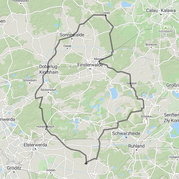 Map miniature of "Scenic Road Cycling Route from Crinitz to Gahro" cycling inspiration in Brandenburg, Germany. Generated by Tarmacs.app cycling route planner