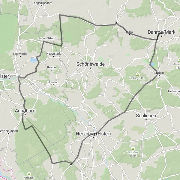 Map miniature of "Ihlow Adventure" cycling inspiration in Brandenburg, Germany. Generated by Tarmacs.app cycling route planner