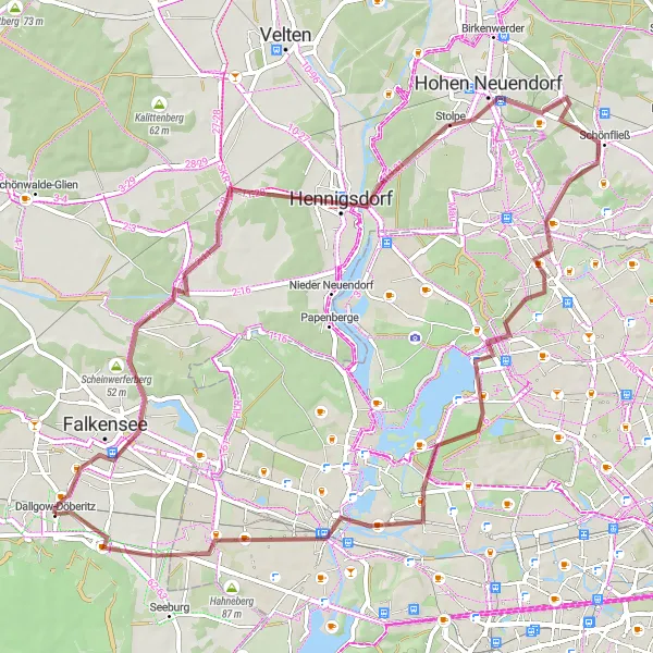 Map miniature of "Gravel Adventure to Falkensee" cycling inspiration in Brandenburg, Germany. Generated by Tarmacs.app cycling route planner