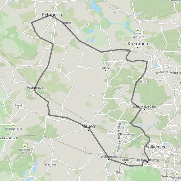 Map miniature of "Dallgow-Döberitz Endurance Road Circuit" cycling inspiration in Brandenburg, Germany. Generated by Tarmacs.app cycling route planner