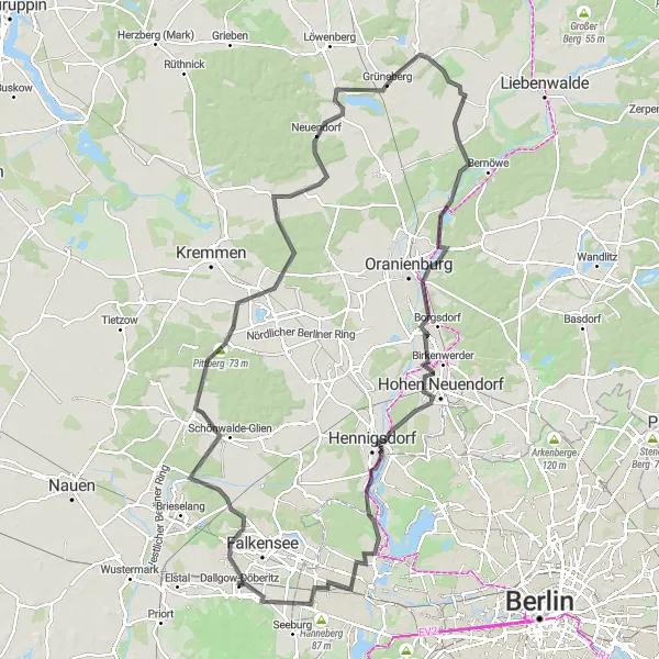 Map miniature of "Dallgow-Döberitz Road Cycling Challenge" cycling inspiration in Brandenburg, Germany. Generated by Tarmacs.app cycling route planner