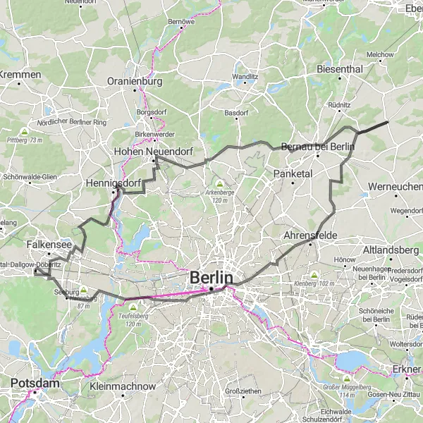 Map miniature of "Berlin Exploration Tour" cycling inspiration in Brandenburg, Germany. Generated by Tarmacs.app cycling route planner