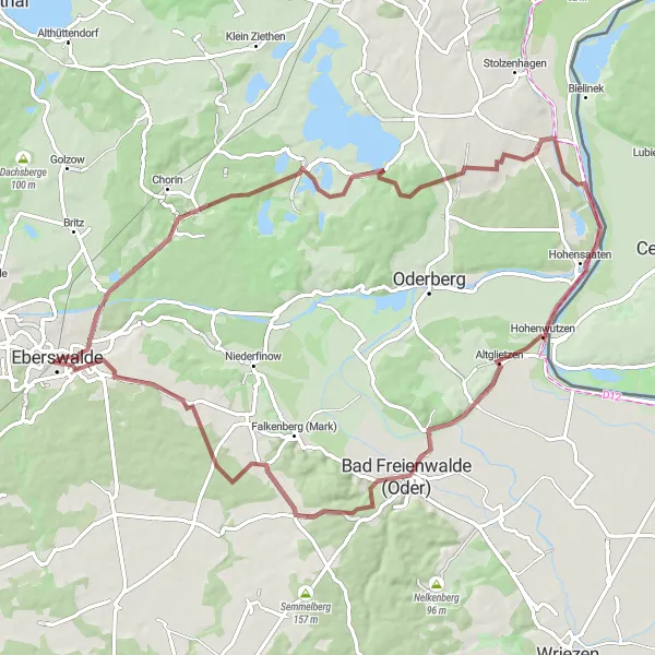 Map miniature of "Gravel Adventure" cycling inspiration in Brandenburg, Germany. Generated by Tarmacs.app cycling route planner