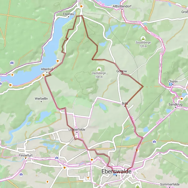 Karten-Miniaturansicht der Radinspiration "Rund um Eberswalde - Natur pur" in Brandenburg, Germany. Erstellt vom Tarmacs.app-Routenplaner für Radtouren