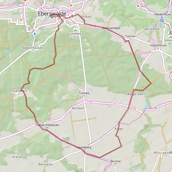 Map miniature of "Uncovering Eberswalde's Hidden Gems" cycling inspiration in Brandenburg, Germany. Generated by Tarmacs.app cycling route planner