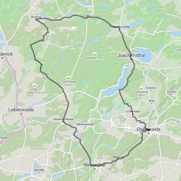 Map miniature of "Discover Biesenthal" cycling inspiration in Brandenburg, Germany. Generated by Tarmacs.app cycling route planner