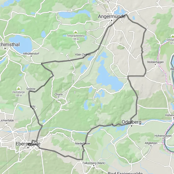 Map miniature of "Tour de Kehlswalde" cycling inspiration in Brandenburg, Germany. Generated by Tarmacs.app cycling route planner