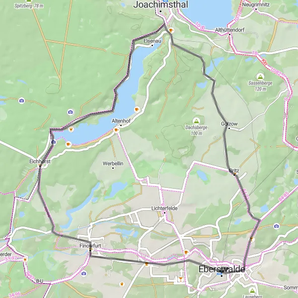 Map miniature of "Finowkanaltour" cycling inspiration in Brandenburg, Germany. Generated by Tarmacs.app cycling route planner