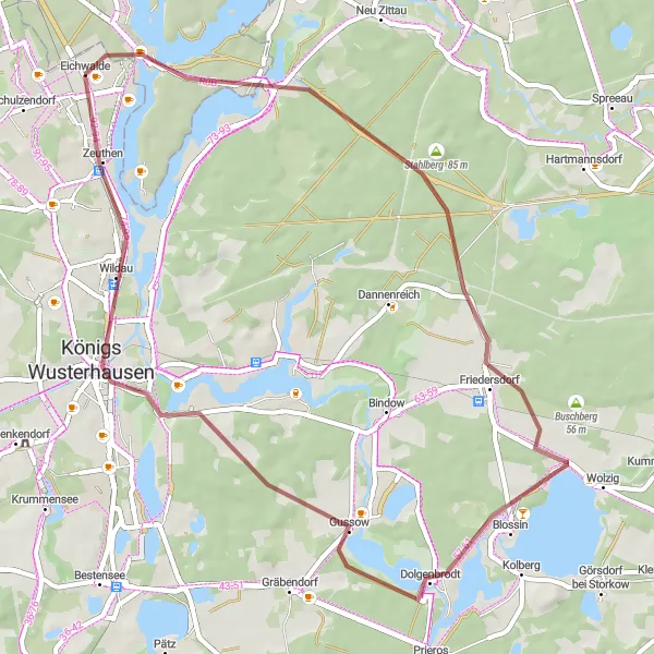 Map miniature of "Blossin Loop" cycling inspiration in Brandenburg, Germany. Generated by Tarmacs.app cycling route planner