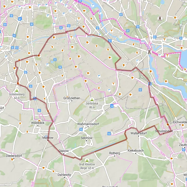 Map miniature of "Waltersdorf - Heideberg Gravel Adventure" cycling inspiration in Brandenburg, Germany. Generated by Tarmacs.app cycling route planner