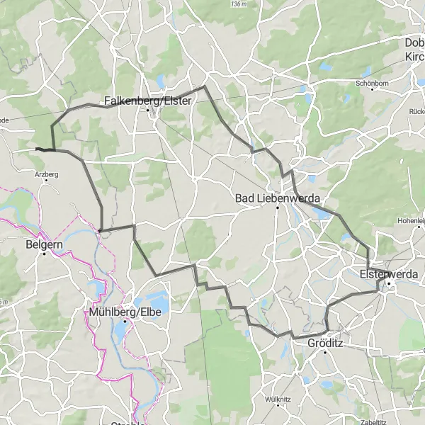 Karten-Miniaturansicht der Radinspiration "Rundfahrt um Elsterwerda" in Brandenburg, Germany. Erstellt vom Tarmacs.app-Routenplaner für Radtouren