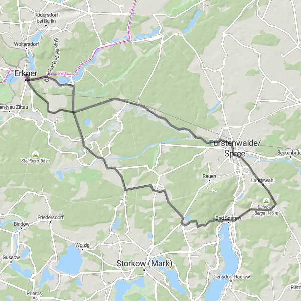 Map miniature of "Hangelsberg and Briesenluch Loop" cycling inspiration in Brandenburg, Germany. Generated by Tarmacs.app cycling route planner