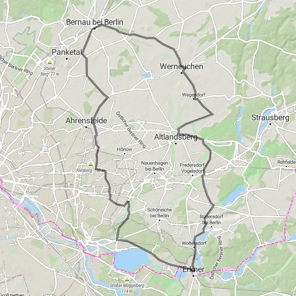 Map miniature of "Lake District Loop" cycling inspiration in Brandenburg, Germany. Generated by Tarmacs.app cycling route planner