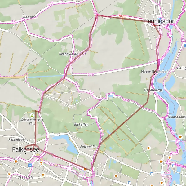 Map miniature of "Short Gravel Delight" cycling inspiration in Brandenburg, Germany. Generated by Tarmacs.app cycling route planner