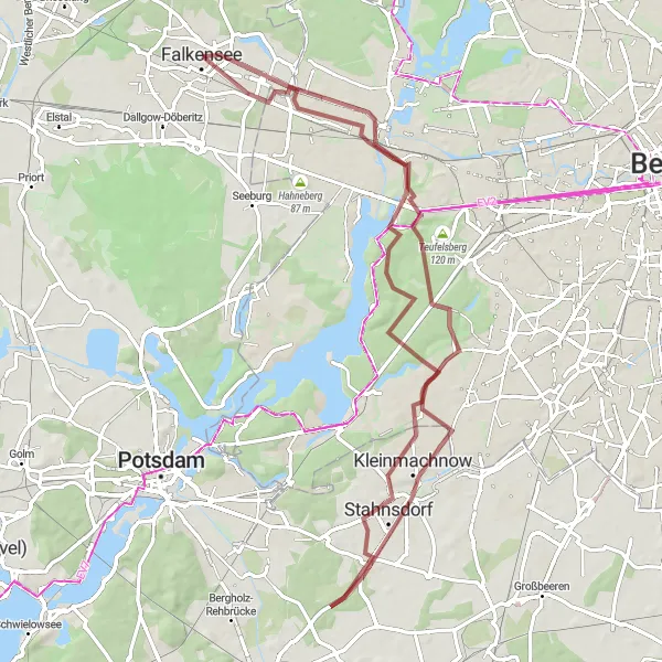 Map miniature of "The Gravel Adventure" cycling inspiration in Brandenburg, Germany. Generated by Tarmacs.app cycling route planner