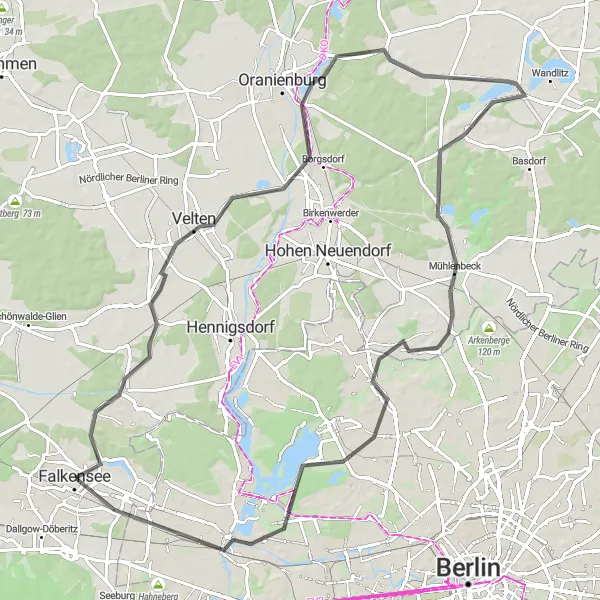 Map miniature of "Road to Tegel Lake" cycling inspiration in Brandenburg, Germany. Generated by Tarmacs.app cycling route planner