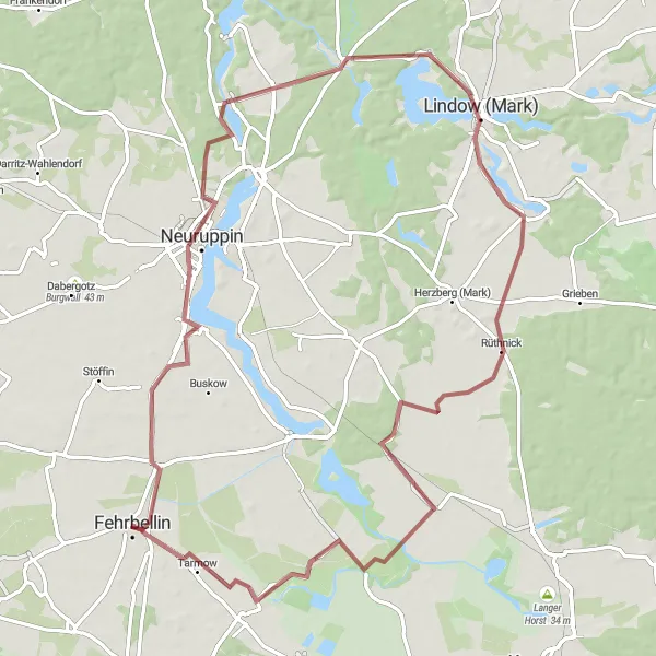 Map miniature of "Ruppiner See Loop" cycling inspiration in Brandenburg, Germany. Generated by Tarmacs.app cycling route planner