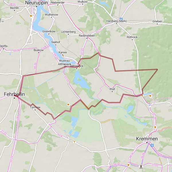 Map miniature of "Langen Scenic Ride" cycling inspiration in Brandenburg, Germany. Generated by Tarmacs.app cycling route planner