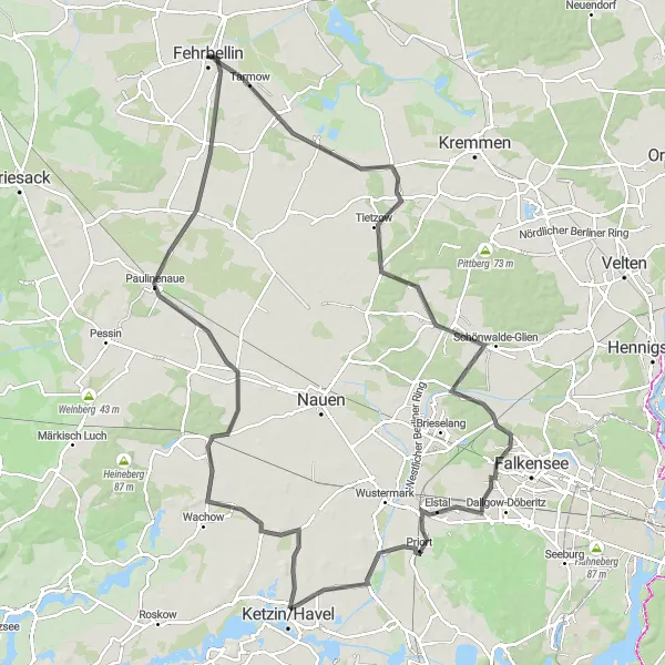 Map miniature of "The Road Expedition" cycling inspiration in Brandenburg, Germany. Generated by Tarmacs.app cycling route planner
