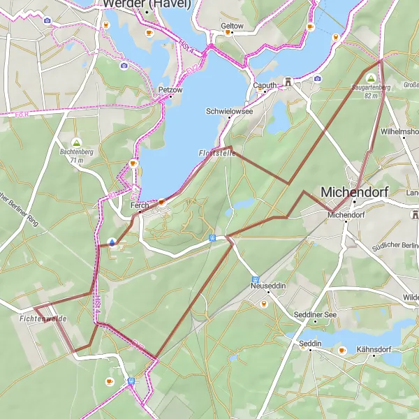 Map miniature of "Discover the Charm of Brandenburg's Gravel Roads" cycling inspiration in Brandenburg, Germany. Generated by Tarmacs.app cycling route planner