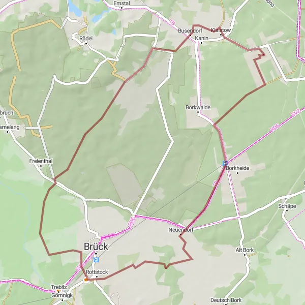 Map miniature of "Borkheide Gravel Adventure" cycling inspiration in Brandenburg, Germany. Generated by Tarmacs.app cycling route planner