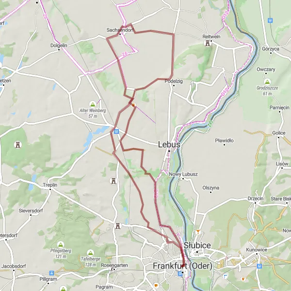 Map miniature of "The Kunersdorf Loop" cycling inspiration in Brandenburg, Germany. Generated by Tarmacs.app cycling route planner