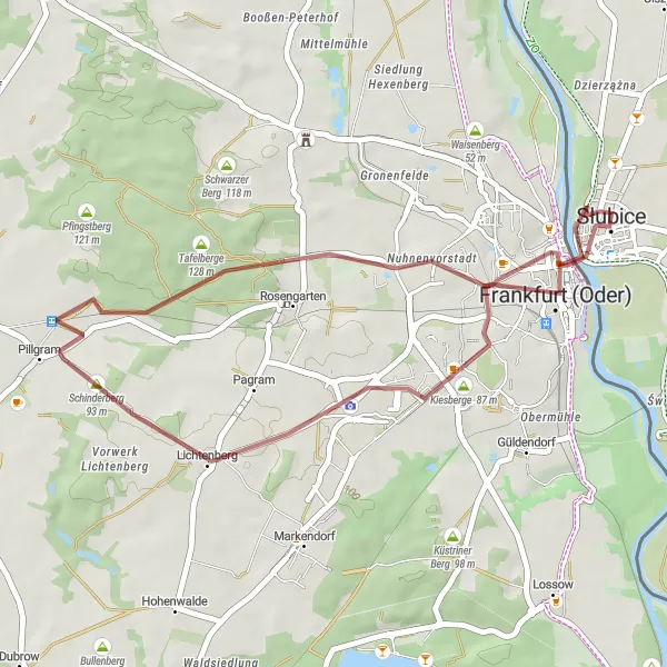 Karten-Miniaturansicht der Radinspiration "Kurze Gravel-Tour nach Słubice" in Brandenburg, Germany. Erstellt vom Tarmacs.app-Routenplaner für Radtouren