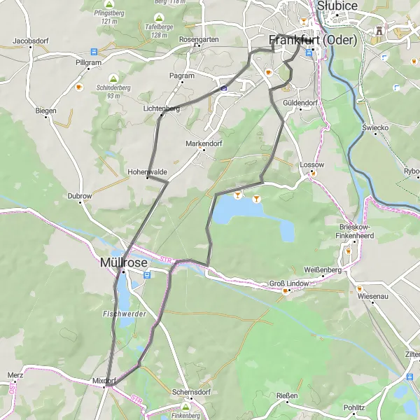 Karten-Miniaturansicht der Radinspiration "Roadtrip durch Frankfurt (Oder) und Umgebung" in Brandenburg, Germany. Erstellt vom Tarmacs.app-Routenplaner für Radtouren