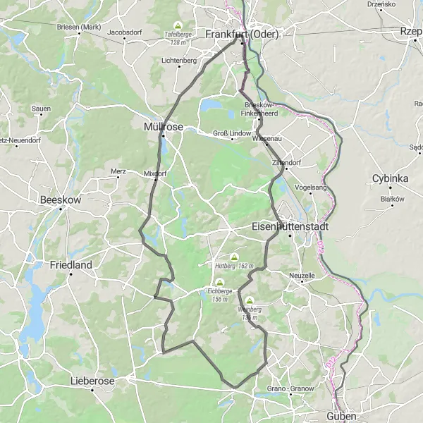 Map miniature of "The Wiesenau Circuit" cycling inspiration in Brandenburg, Germany. Generated by Tarmacs.app cycling route planner