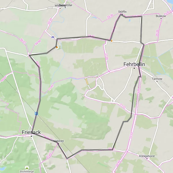 Map miniature of "Scenic Road Tour near Friesack" cycling inspiration in Brandenburg, Germany. Generated by Tarmacs.app cycling route planner