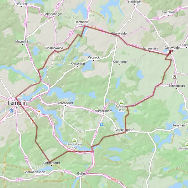 Map miniature of "Forest Escape" cycling inspiration in Brandenburg, Germany. Generated by Tarmacs.app cycling route planner