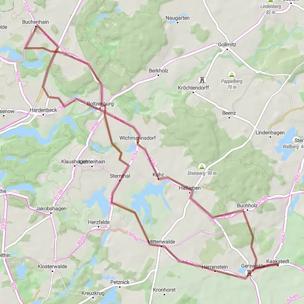 Map miniature of "The Mittenwalde Circuit" cycling inspiration in Brandenburg, Germany. Generated by Tarmacs.app cycling route planner