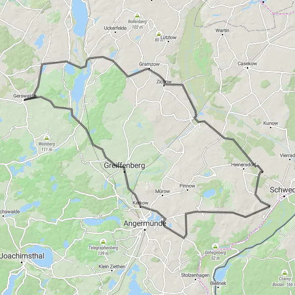 Map miniature of "Lake Tour" cycling inspiration in Brandenburg, Germany. Generated by Tarmacs.app cycling route planner