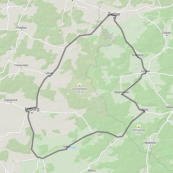 Map miniature of "Scenic Road Adventure" cycling inspiration in Brandenburg, Germany. Generated by Tarmacs.app cycling route planner