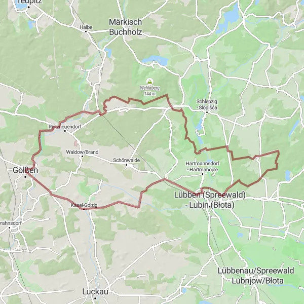 Map miniature of "The Lakes and Castles Gravel Ride" cycling inspiration in Brandenburg, Germany. Generated by Tarmacs.app cycling route planner