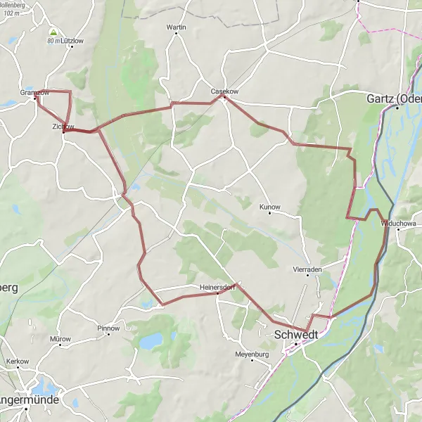 Map miniature of "Gravel Getaway to Zichow" cycling inspiration in Brandenburg, Germany. Generated by Tarmacs.app cycling route planner