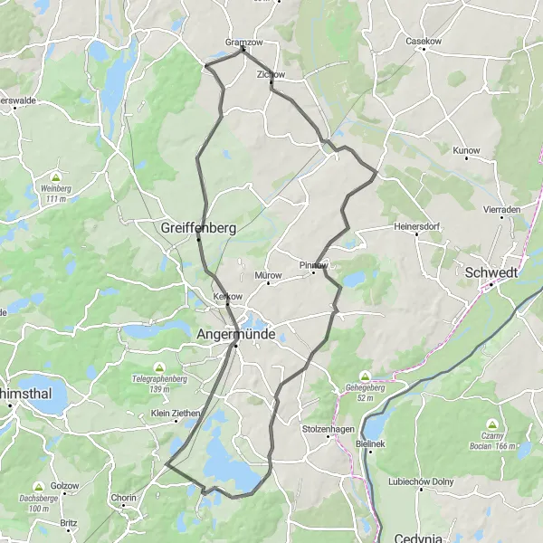 Map miniature of "Zichow Natural Reserve Road Cycling Route" cycling inspiration in Brandenburg, Germany. Generated by Tarmacs.app cycling route planner