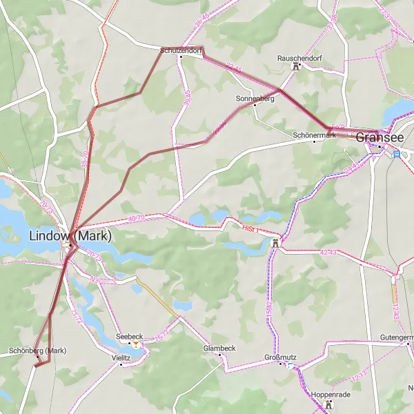 Map miniature of "Lindow Circuit" cycling inspiration in Brandenburg, Germany. Generated by Tarmacs.app cycling route planner