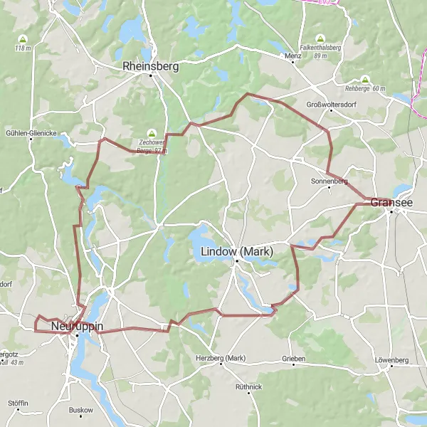 Map miniature of "Gravel Adventure around Gransee" cycling inspiration in Brandenburg, Germany. Generated by Tarmacs.app cycling route planner