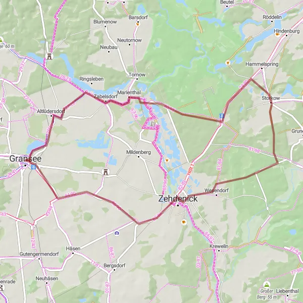 Map miniature of "Gravel Loop to Zehdenick" cycling inspiration in Brandenburg, Germany. Generated by Tarmacs.app cycling route planner
