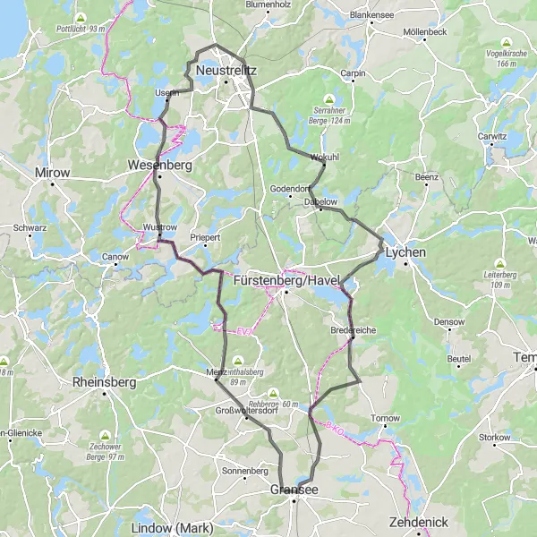 Map miniature of "Gransee to Kloster Himmelpfort Loop" cycling inspiration in Brandenburg, Germany. Generated by Tarmacs.app cycling route planner