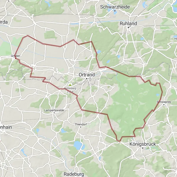 Karten-Miniaturansicht der Radinspiration "Gravel-Biketour durch die Schradener Höhen" in Brandenburg, Germany. Erstellt vom Tarmacs.app-Routenplaner für Radtouren