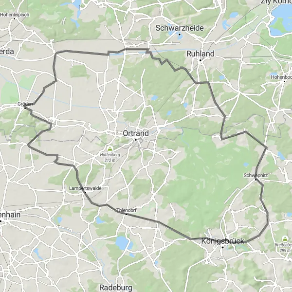 Karten-Miniaturansicht der Radinspiration "Gröden nach Plessa Radtour" in Brandenburg, Germany. Erstellt vom Tarmacs.app-Routenplaner für Radtouren