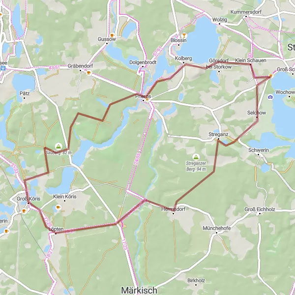 Map miniature of "Lake District Gravel Adventure" cycling inspiration in Brandenburg, Germany. Generated by Tarmacs.app cycling route planner