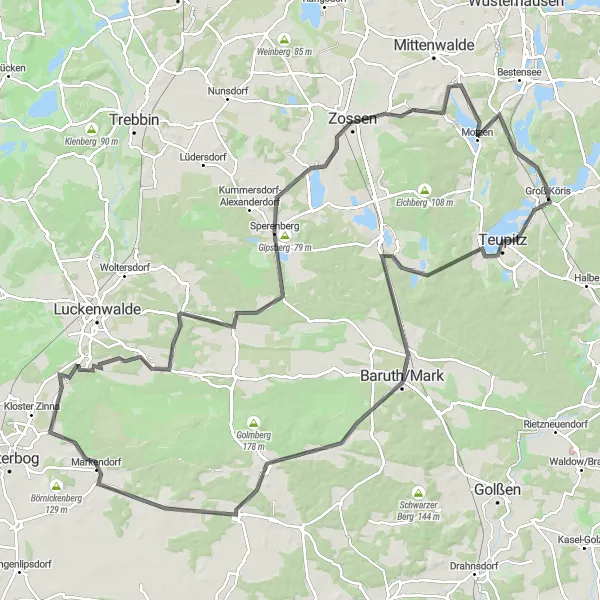 Map miniature of "Mark Brandenburg Grand Bike Tour" cycling inspiration in Brandenburg, Germany. Generated by Tarmacs.app cycling route planner