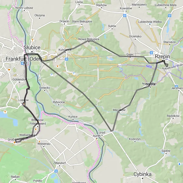 Map miniature of "Scenic Słubice Ride" cycling inspiration in Brandenburg, Germany. Generated by Tarmacs.app cycling route planner
