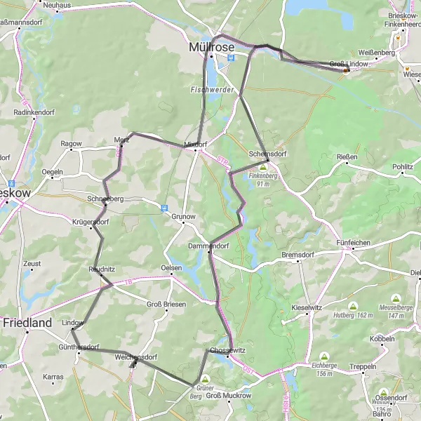 Map miniature of "The Road Explorer" cycling inspiration in Brandenburg, Germany. Generated by Tarmacs.app cycling route planner
