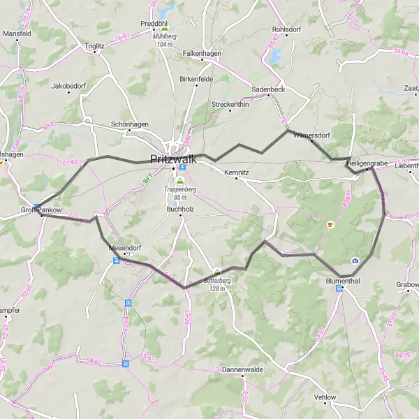 Map miniature of "Historical Road Loop: Groß Pankow Tour" cycling inspiration in Brandenburg, Germany. Generated by Tarmacs.app cycling route planner