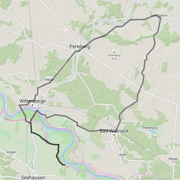 Map miniature of "Road Cycling Tour: Groß Pankow to Retzin" cycling inspiration in Brandenburg, Germany. Generated by Tarmacs.app cycling route planner